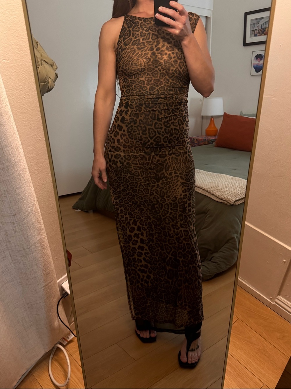 Olivaceous Brown Leopard Print Maxi Dress